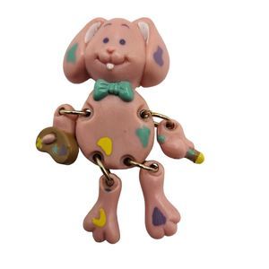 Vintage Russ Pink Easter Bunny Pin Articulated Cute Adorable